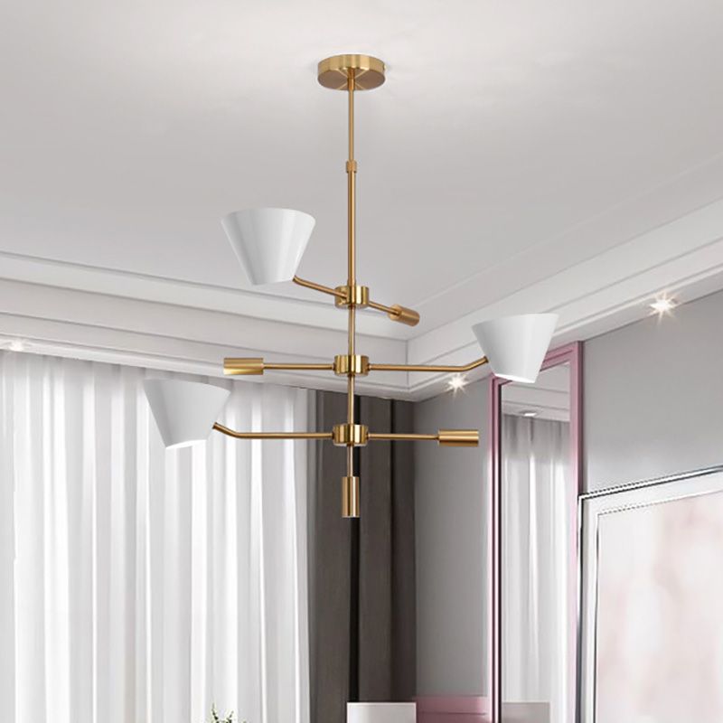 Branch Metal Chandelier Light Modern 3 Lights Gold Hanging Ceiling Light Fixture with Clear Glass Cone Shade