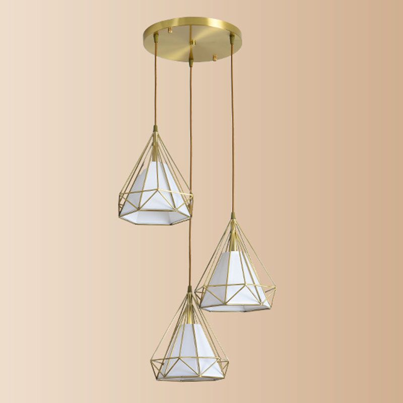 3-Light Hanging Light Fixtures with Cage Shade, Nordic Simple Style Cluster Pendant Light for Indoor