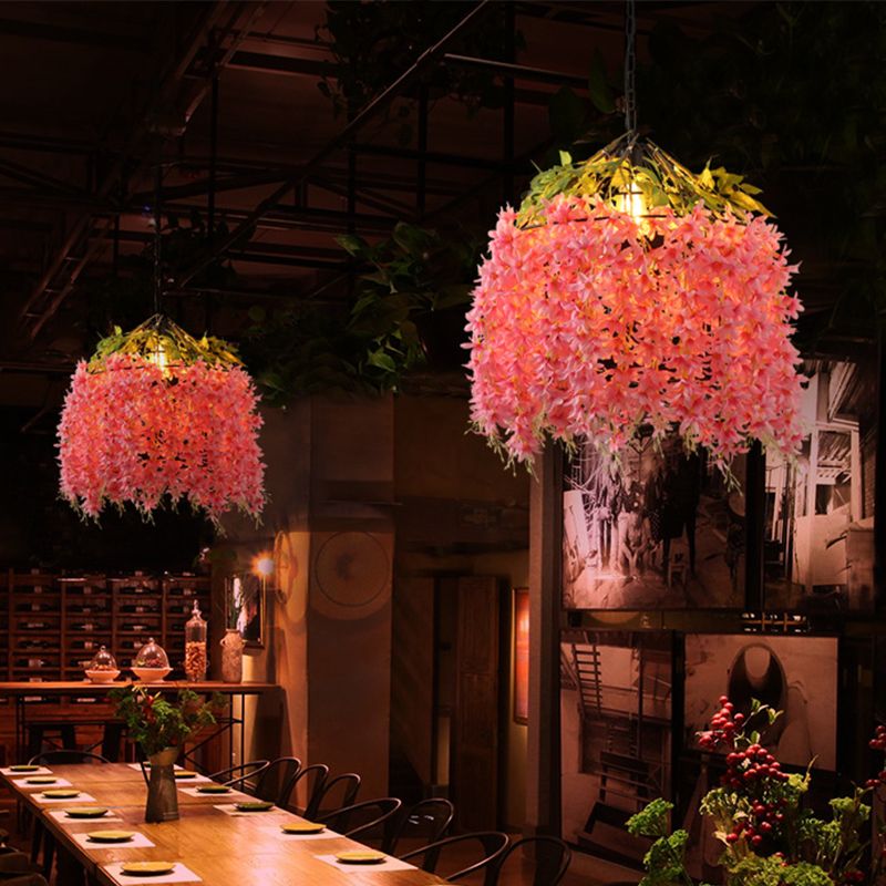 Pink 1 Light Ceiling Pendant Industrial Metal Blossom LED Drop Lamp for Restaurant