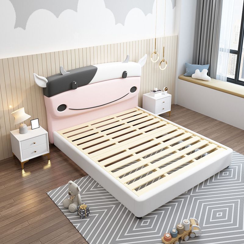 White Wooden Platform Bed Scandinavian Kids Bed with Headboard