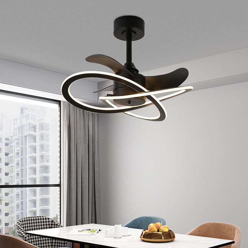 LED Linear Ceiling Fan 3 - Blades Metal Fan Light Fixture in Black / White Finish