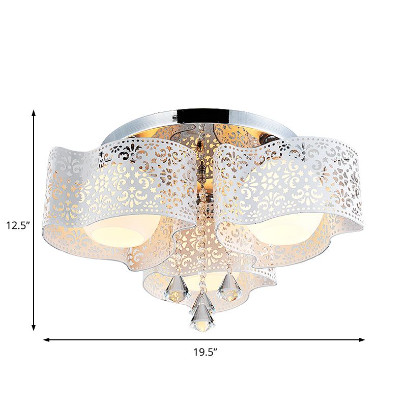 Modernist Etched Flower Ceiling Lamp Crystal 3/5 Lights Ceiling Lamp with Opal Glass Ball Shade in Pink/White