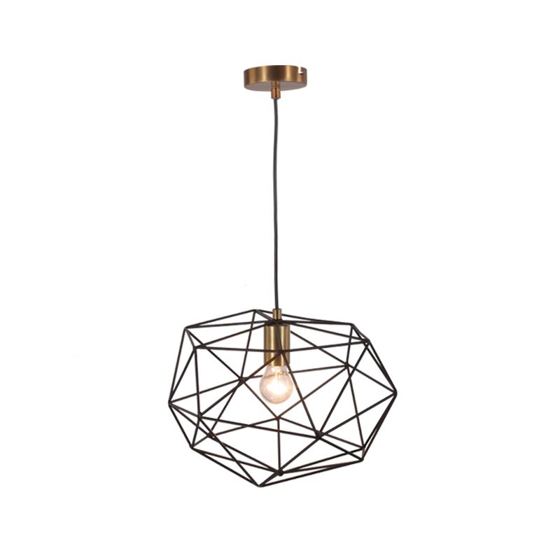 Black Wire Cage Pendant Lamp Vintage Style 1 Light Metallic Hanging Light Fixture for Dining Room, 12.5"/15" Width