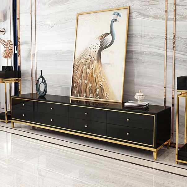 Glam Glass Stand Console Drawers Included Media Console with Legs for Living Room