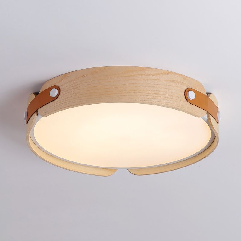 Modern Single Beige Flush Mount Lighting Wooden Ceiling Light for Living Room