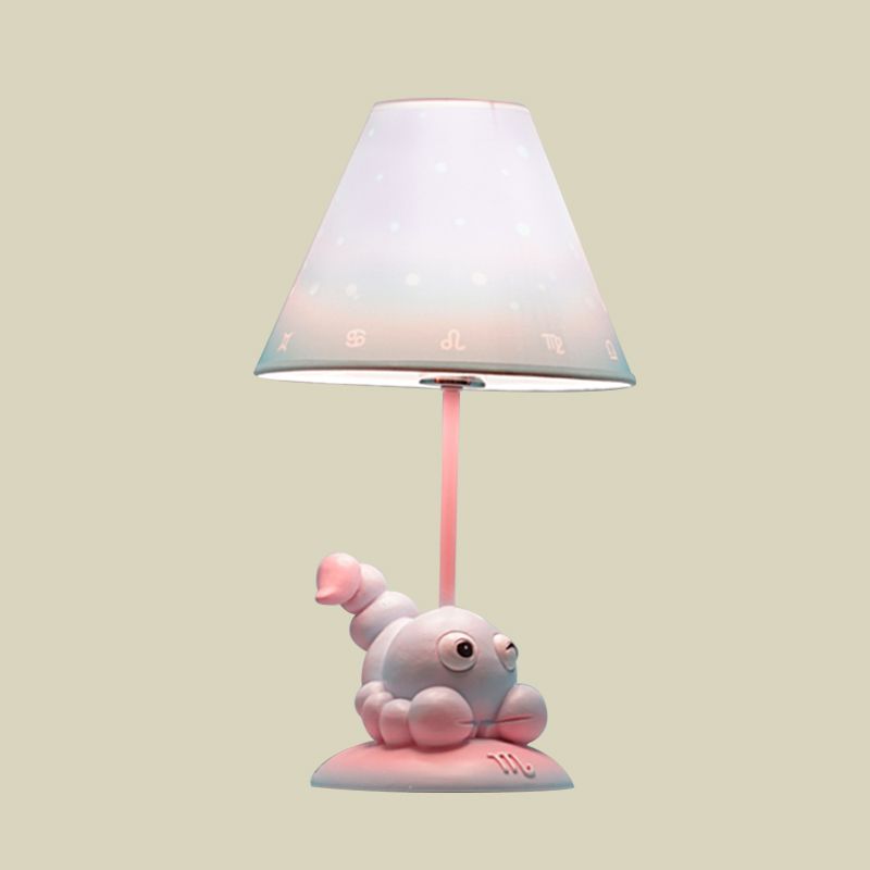 Pink Constellation Night Table Light Cartoon 1 Bulb Resin Nightstand Lamp with Cone Fabric Shade