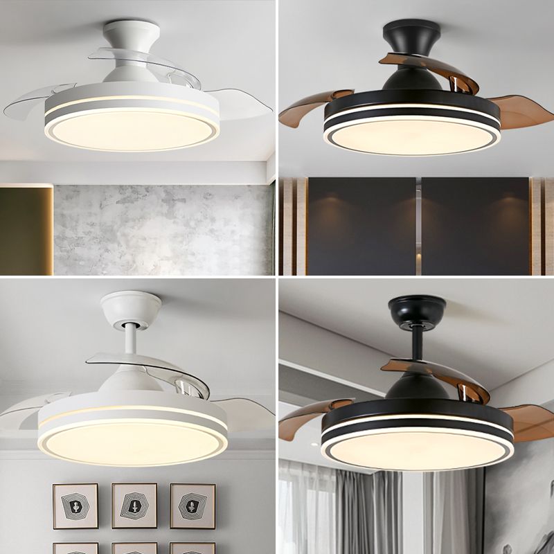 Metallic Drum Hanging Fan Lamp Frequency Conversion Modern LED Semi Flush Mount Lighting