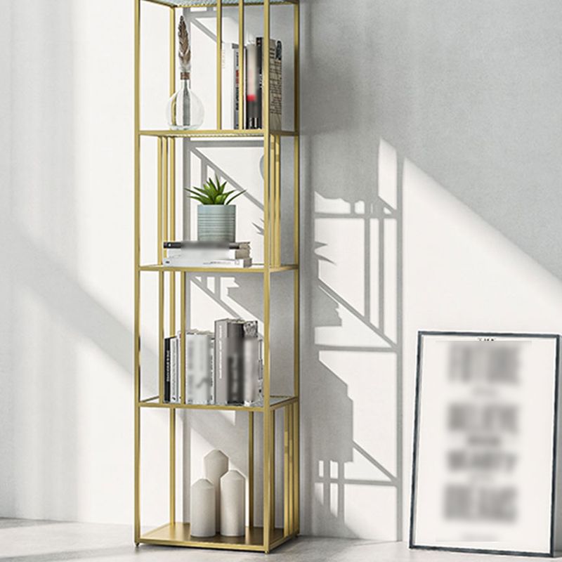 4-shelf moderno libreria etagere aperta con piattaforma di vetro a cornice di ferro