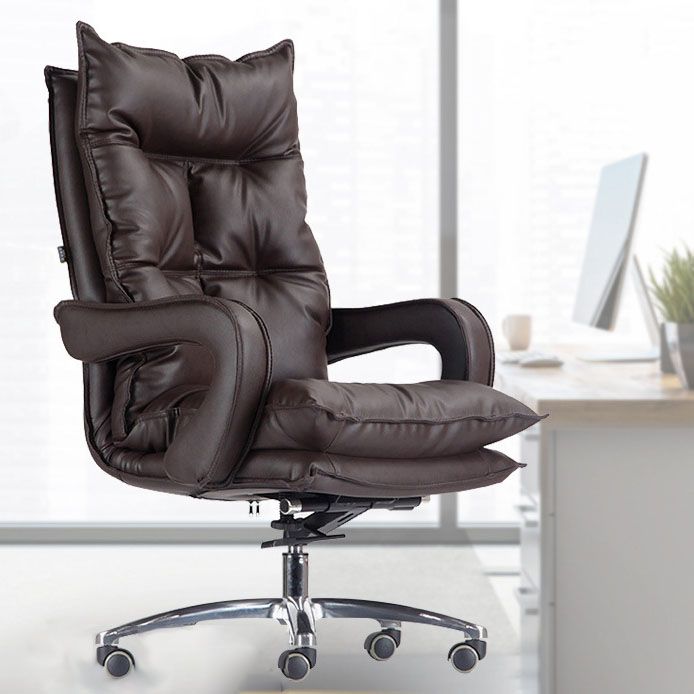 Modern Style Leather Task Chair with Silver Base Executive Swivel Office Chair