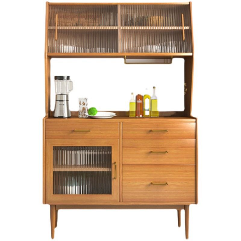 Modern Sideboard Solid Wood Glass Doors Cabinets with Sliding Door