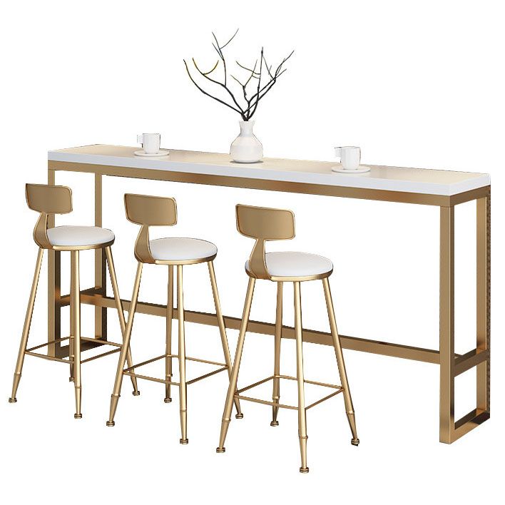 Rectangular Pub Table in White Luxurious Bistro Table with Metal Trestle Base