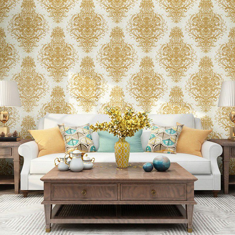 Antique Damask Wallpaper for Bedroom Decoration 33' L x 20.5" W Wall Art in Pastel Color