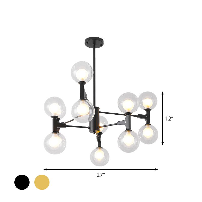 Modern Orb Shade Chandelier Amber/Cream Glass and Metal 12 Heads Pendant Lighting in Black/White for Restaurant Cafe