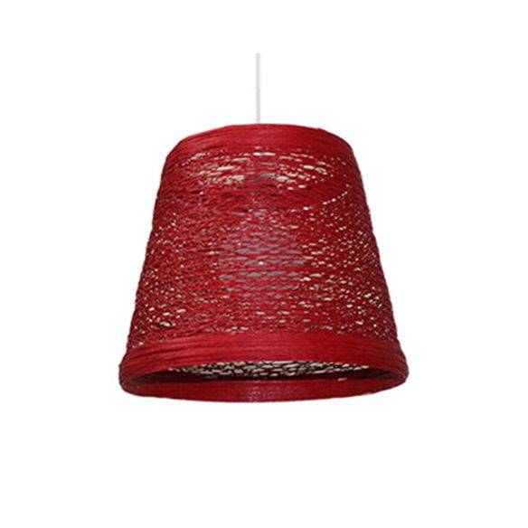 Rattan Trapezoid Hanging Pendant Lamp Rustic One Head Suspension Lighting in Red/Orange/White/Brown/Begie