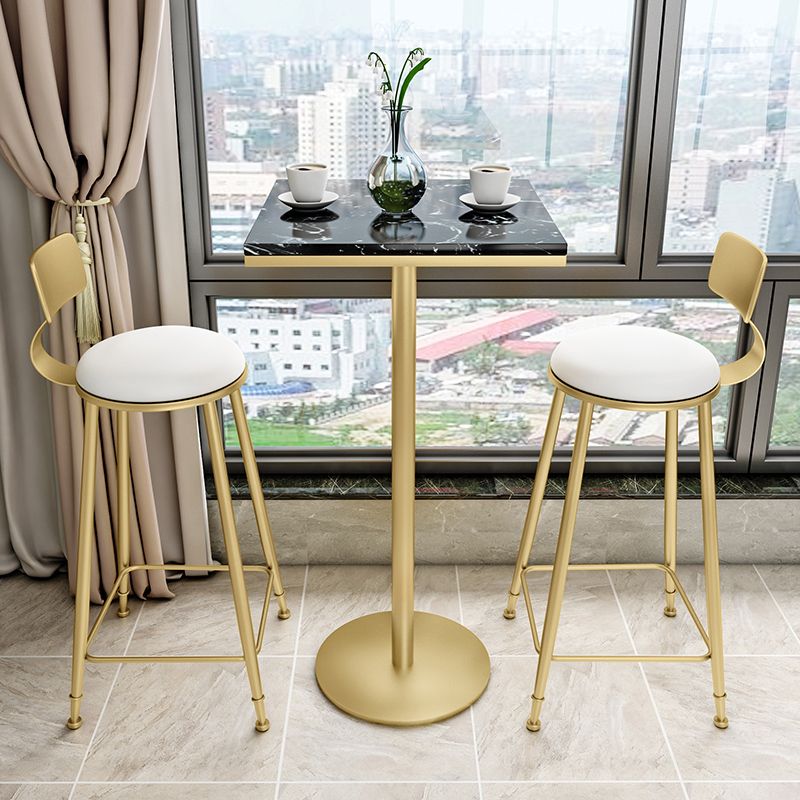 Round and Square Glam Style Bar Table in Faux Marble and Metal Milk Tea Shop Bar Table