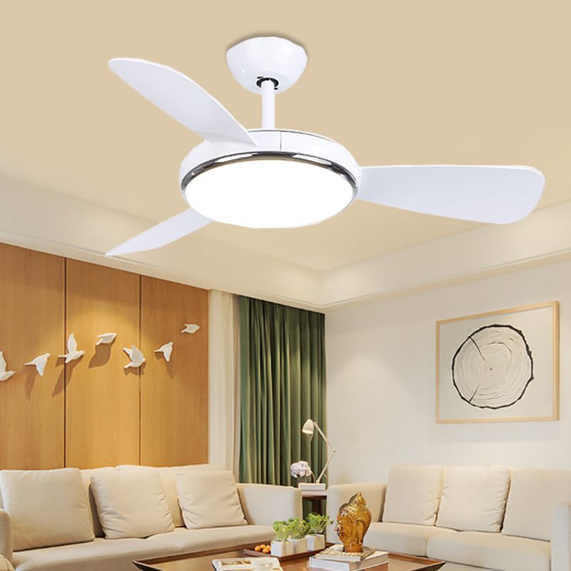 42" W LED Acrylic Ceiling Fan Light Modernist White Round Living Room Semi Flush Lamp Fixture with 3 Blades