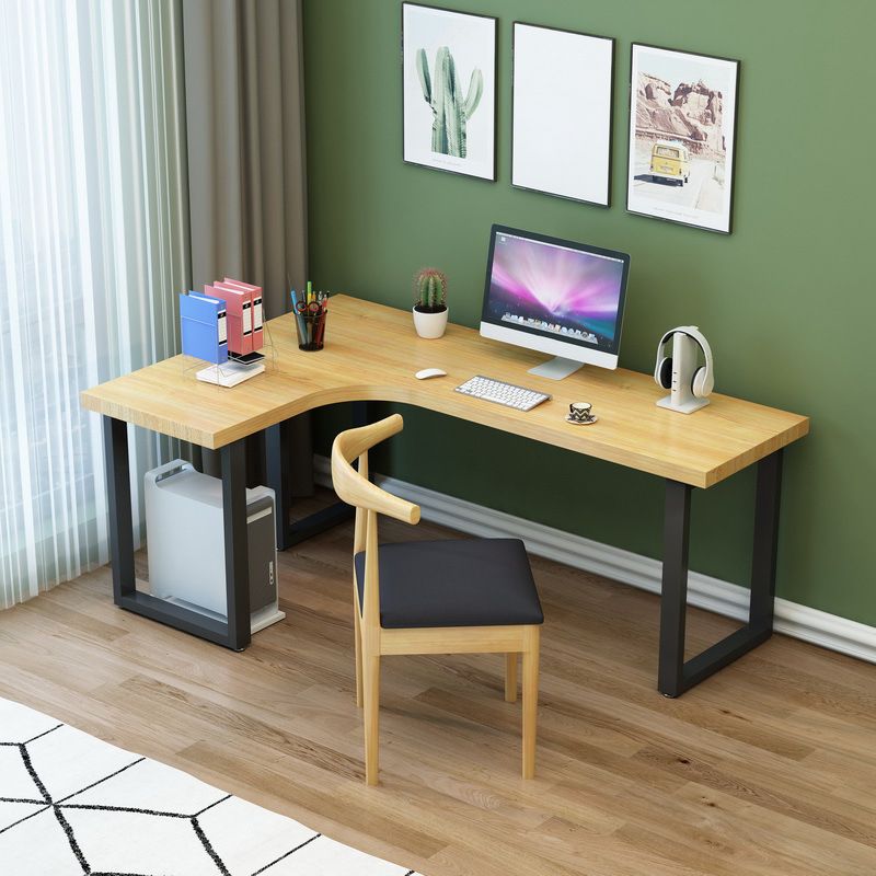 Metal and Wooden Writing Desk Industrial L-Shape Office Desk for Office