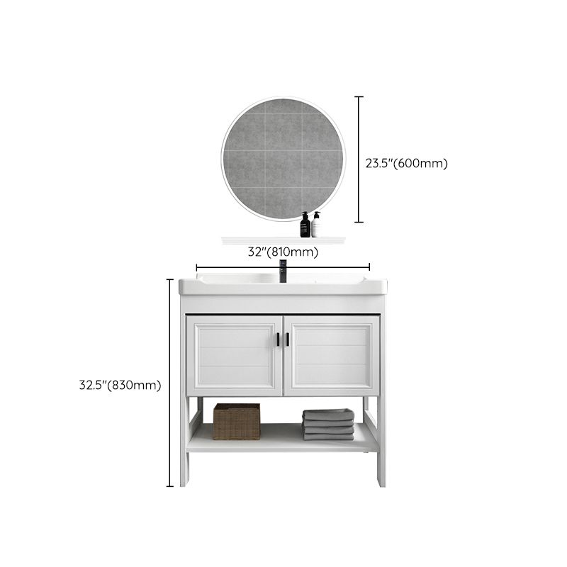 Modern Single Bath Vanity Freestanding White Metal Base Sink Vanity