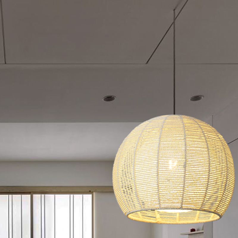 Double Rattan Shade Pendant Lamp Japanese Simplicity Single Light Hanging Ceiling Light in Beige/Coffee