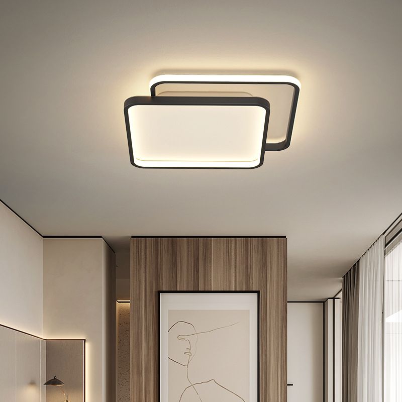 Minimalism LED Ceiling Lamp 2-Light Flush Mount in Black for Bedroom