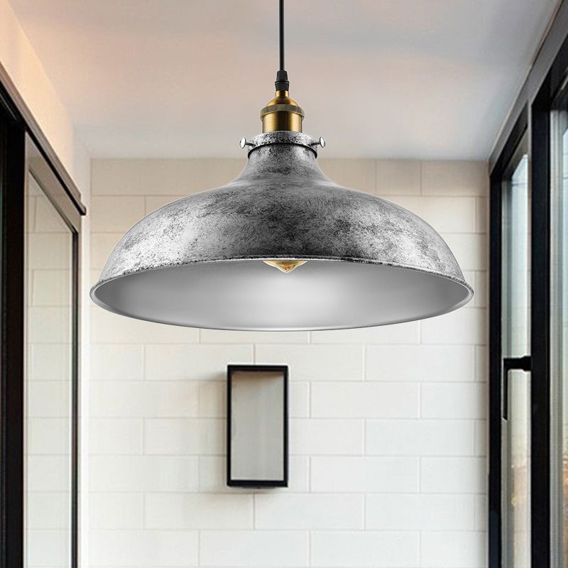 1 Light Dome plafond Antique Antique Elemy Silver Grey Fer Plafond plafond plafond avec cordon pour le salon