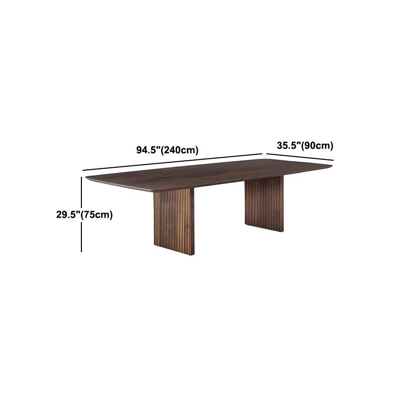 Solid Wood Modern Dining Table Rectangle Kitchen Furniture with Double Pedestal Base