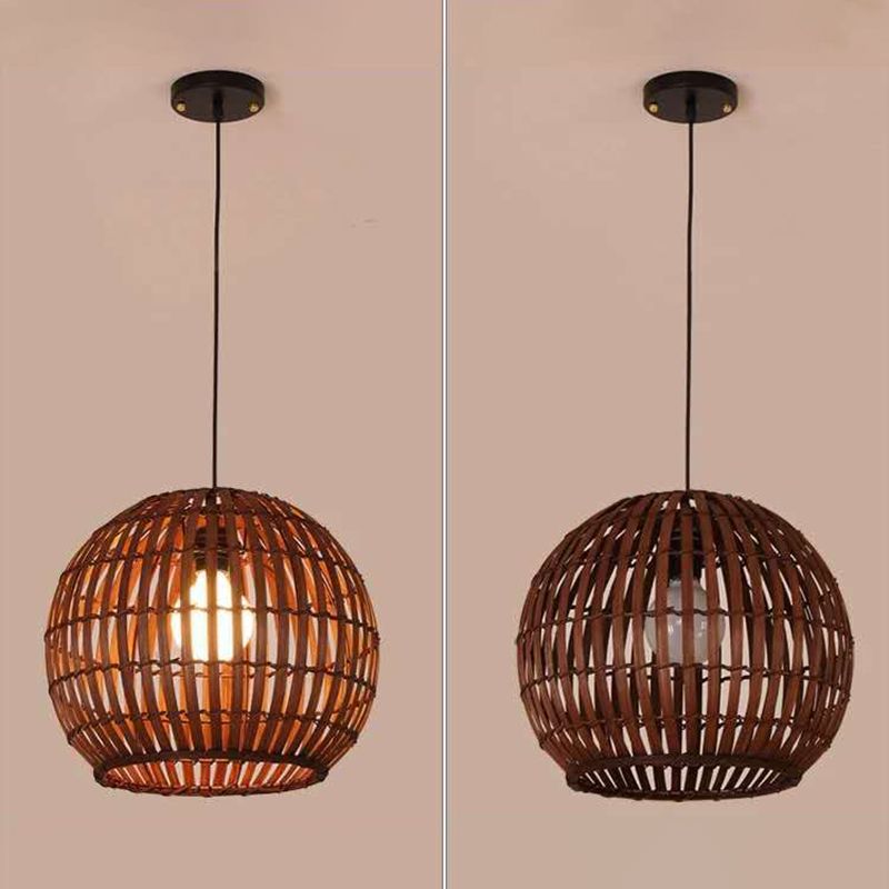 Costrista esférico a mano Asia Art Deco 1 Bulb Bamboo Luz colgante para mesa de comedor