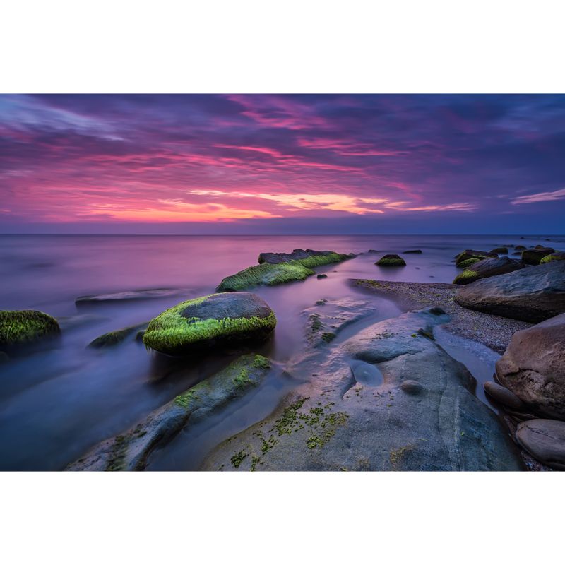 Photography Coast at Sunset Mural Wallpaper for Home, Purple-Green, Made to Measure