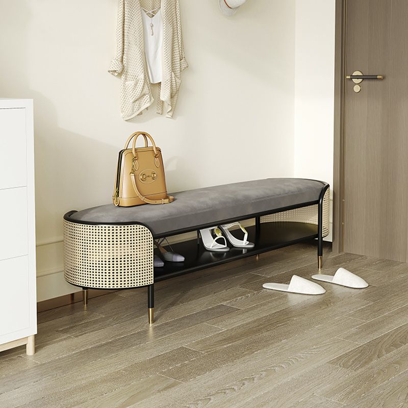 Modern Solid Color Entryway Bench Upholstered Grey Bench with Storage