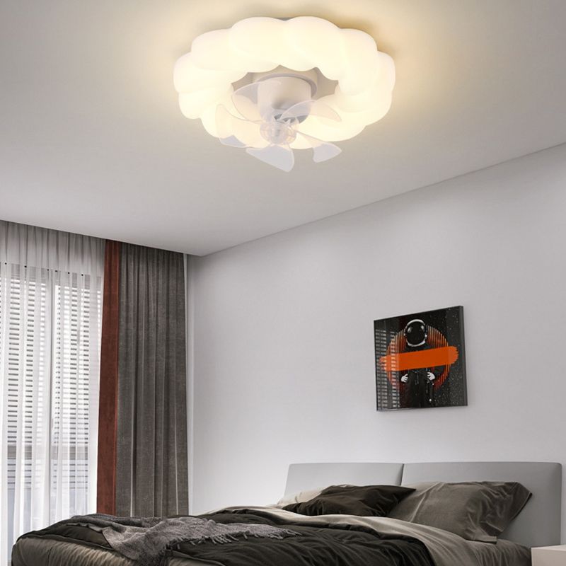 5-Blade White Ceiling Fan Modernism LED Fan with Light for Hallway