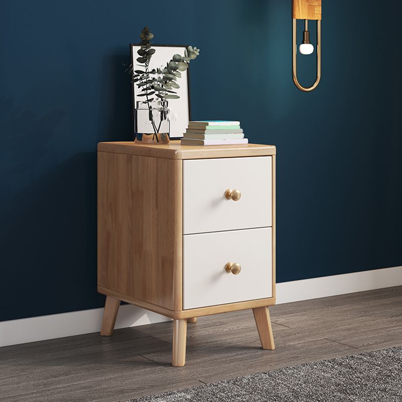 Solid Wood Nightstand Modern 2-Drawer Storage 20 Inch H Night Table with Legs