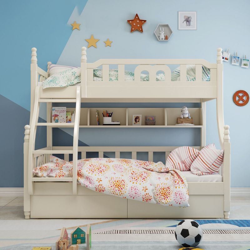 Contemporary White Standard Bunk with Book Shelf and Guardrails