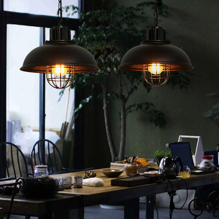 Metal Covered Cage Pendant Ceiling Light Industrial Dinning Room Hanging Ceiling Light in Black