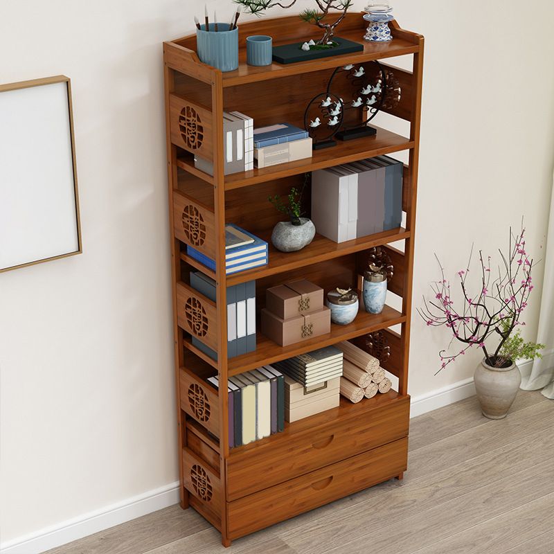 Contemporary Brown Book Shelf Office Open Shelf Bookcase with Drawers