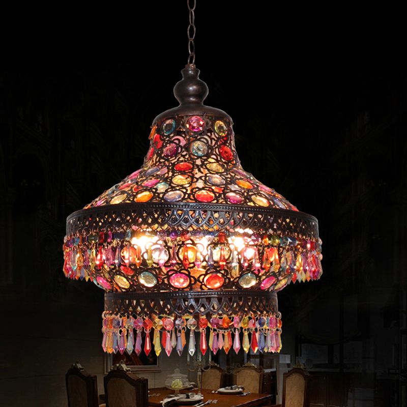 Lantern Living Room Chandelier Lamp Bohemian Metal 3 Lights Copper Pendant Lighting Fixture