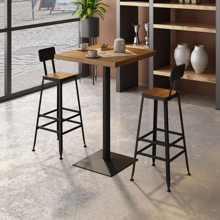 Industrial Square Hemlock Bar Dining Table Iron Indoor Bistro Table with Single Pedestal