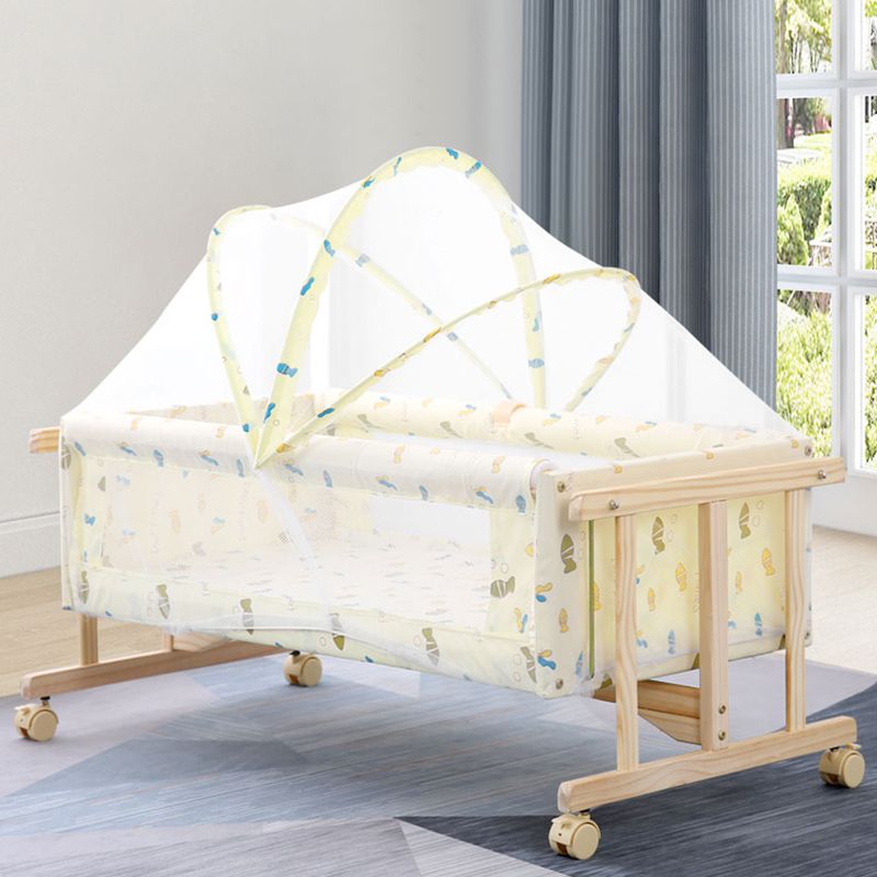 Solid Wood Rectangle Bassinet Gliding Crib Cradle with Upholstered for Baby