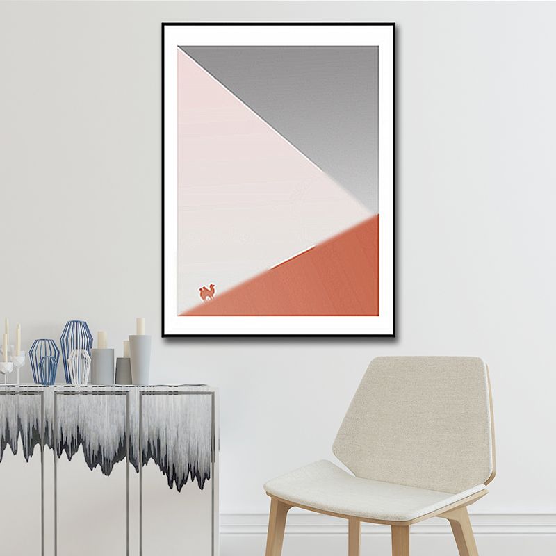 Camel and Geometric Wall Art Pink Canvas Painting Textured for Living Room, Multiple Sizes Available