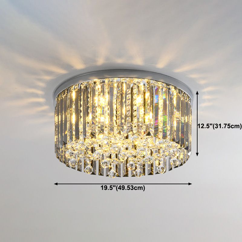 Contemporary Cylinder Flush Light Fixture Crystal 9 Light Flush Ceiling Light