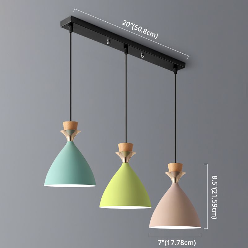 Macaroon 3-Light Cluster Pendant Green-Pink-Yellow Cone Metal Shade Hanging Light with 59" Adjustable Hanging Wire