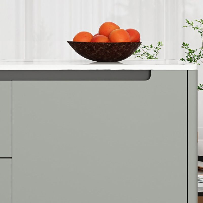 Contemporary Style Buffet Table Stone Side Board with Cabinets and Drawers