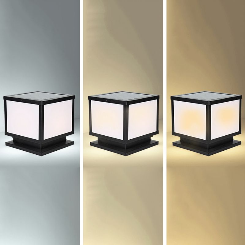 Modern Simple Metal Pillar Lamp Cube Shape Solar Energy Pillar Light for Outdoor