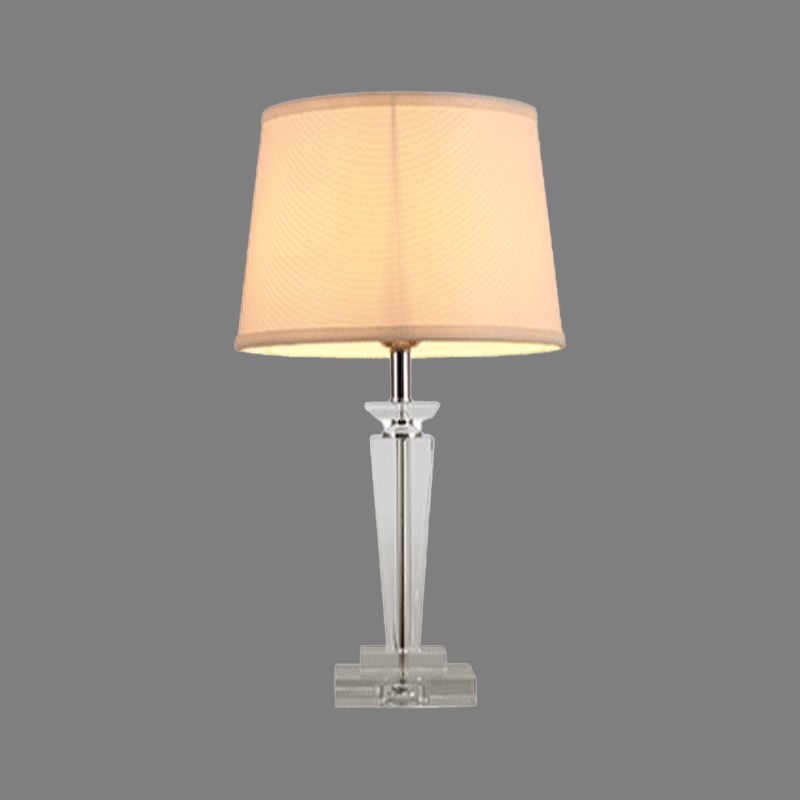 Tapered Fabric Table Lamp Contemporary Hand-Cut Crystal 1 Head Reading Book Light in White