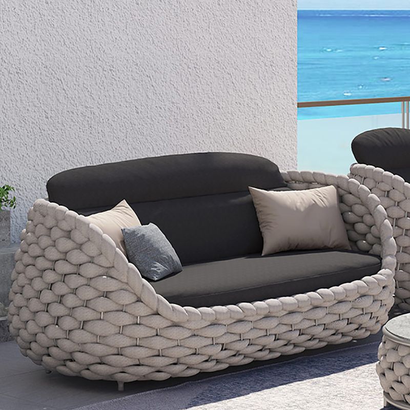 Arc Shape Outdoor Sofa Tropical Style Metal Tuxedo Arm Loveseat