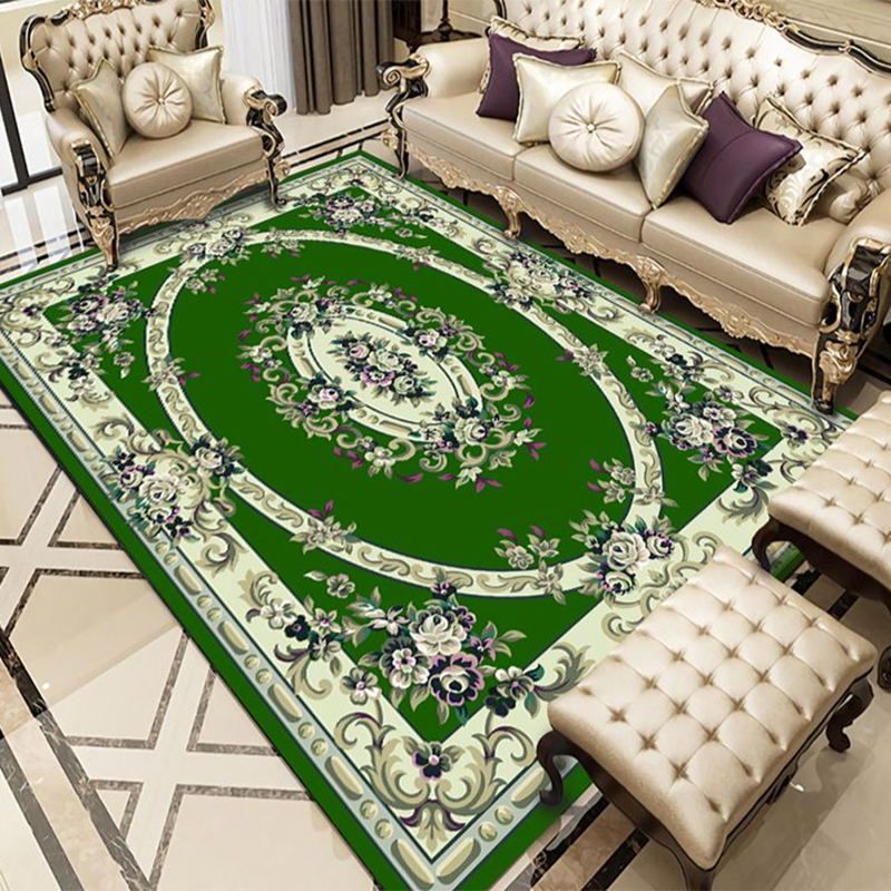 Classic Medallion Carpet Green Polyester Area Tapis tapis de support anti-split pour le salon