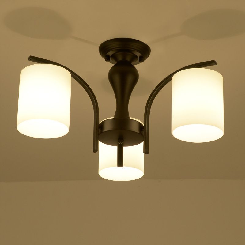 Salon cylindrique semi-flush Mount de plafond en verre multiples traditionnel