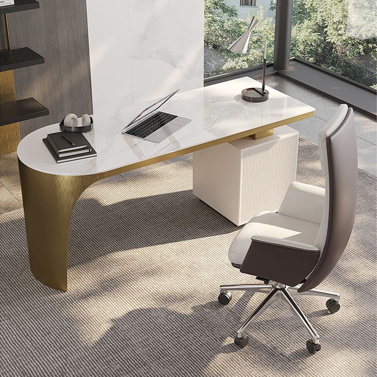 Glam Office Desk Peninsula Writing Desk with Chrome Metal Base