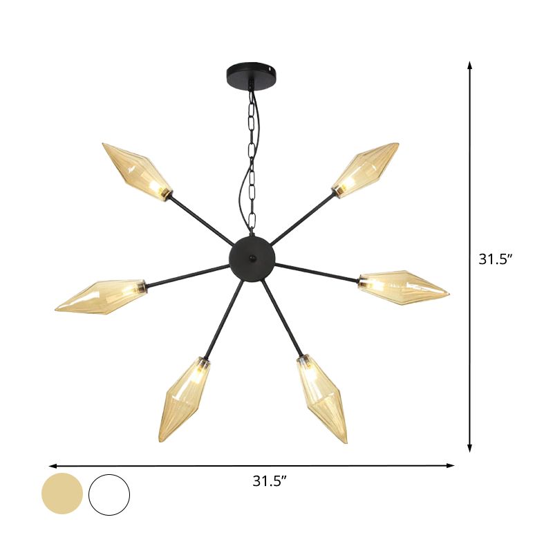 6/9/12 Lights Chandelier Lamp Industrial Sputnik Amber/Clear Glass Ceiling Light Fixture in Black/Copper/Chrome