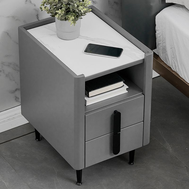 2 - Drawer Nightstand with Shelf 21.65" Tall Stone/Leather Nightstand