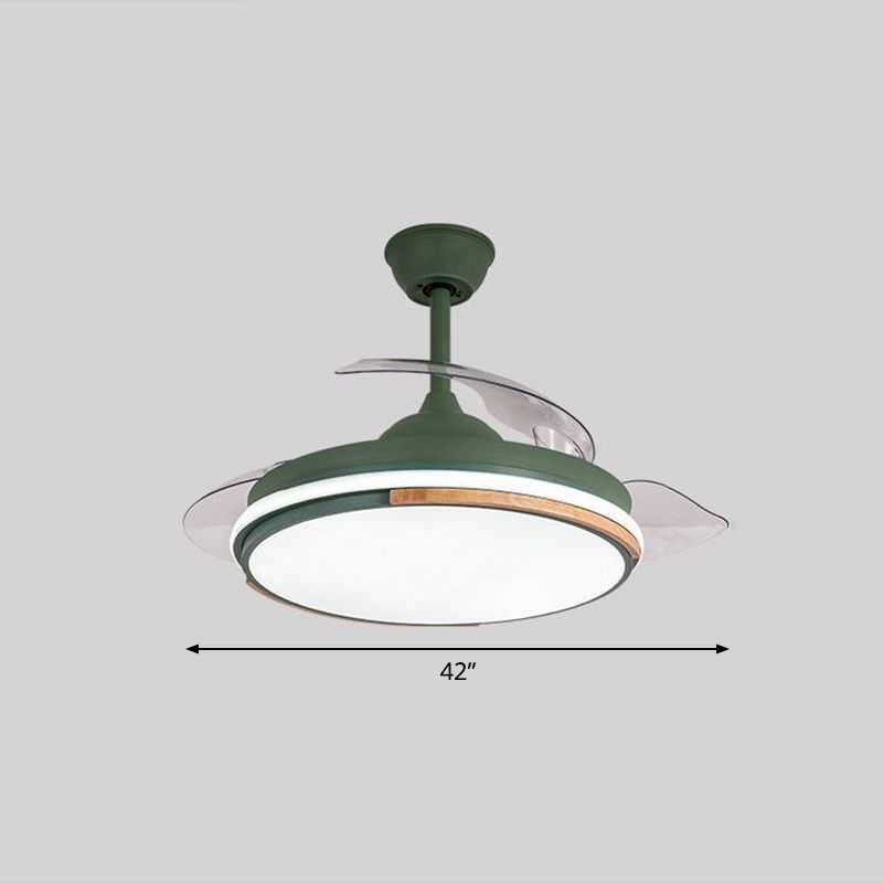 Nordic 3 Blades LED Pendant Fan Lighting Round Remote Control Semi-Flush Light with Acrylic Shade